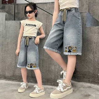 Quần Jean Ngố Thêu Hoạ Tiết Mèo Nhẹ Nhàng Cho Bé Gái