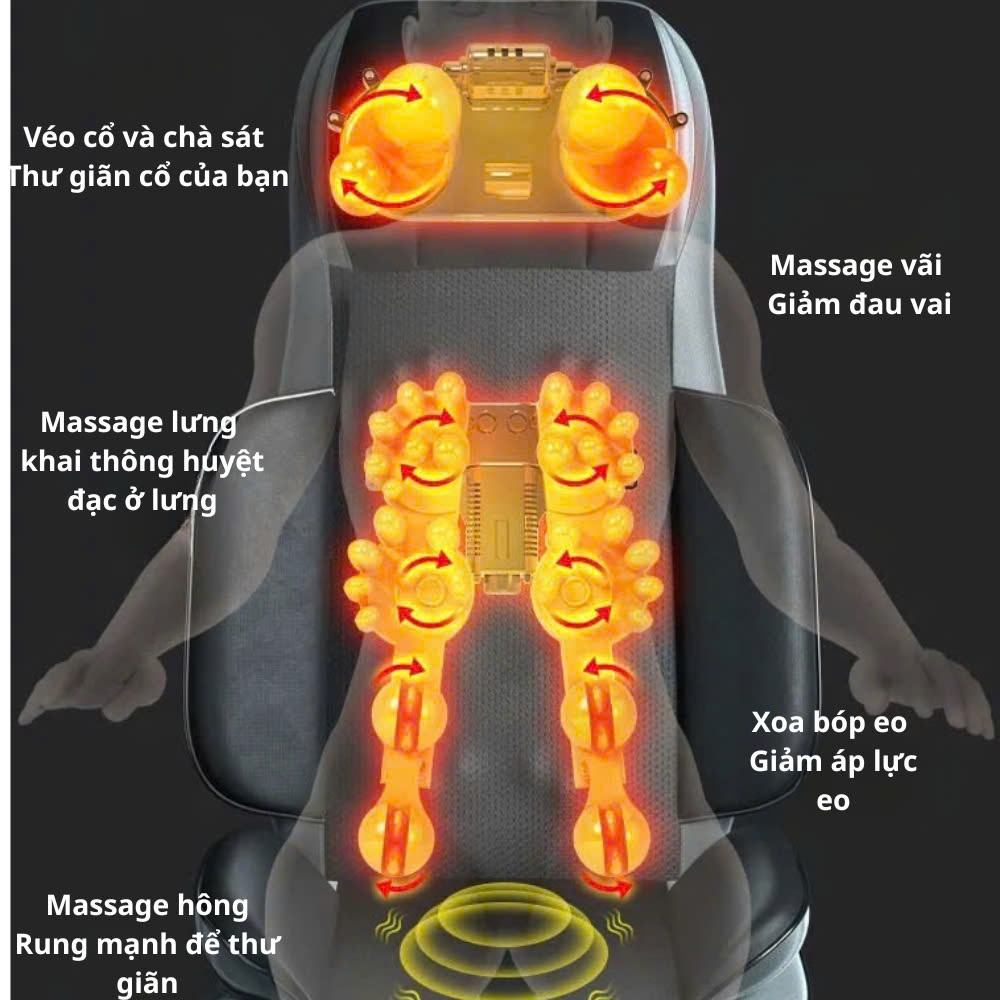 Đệm Ghế massage toàn thân - Đệm massage chuyên sâu vùng lưng và cổ vai gáy- Bảo hành 12 tháng