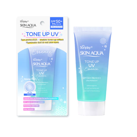 Kem chống nắng nâng tông cho da vàng, ấm, khuyết điểm đỏ Sunplay Skin Aqua Tone Up UV Essence Blue SPF 50+ PA++++ 50g