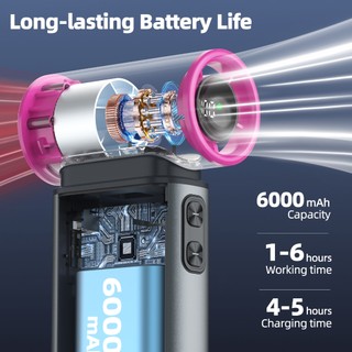 Quạt cầm tay mini GOOJODOQ 6000mah Quạt Turbo tốc độ cực cao có màn hình LED Hai vòi phun gió
