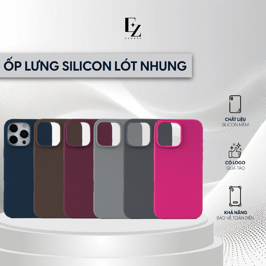 ỐP LƯNG SILICON CHỐNG BẨN CÓ LOGO LÓT NHUNG CHO IPHONE 16/15/14/13/12