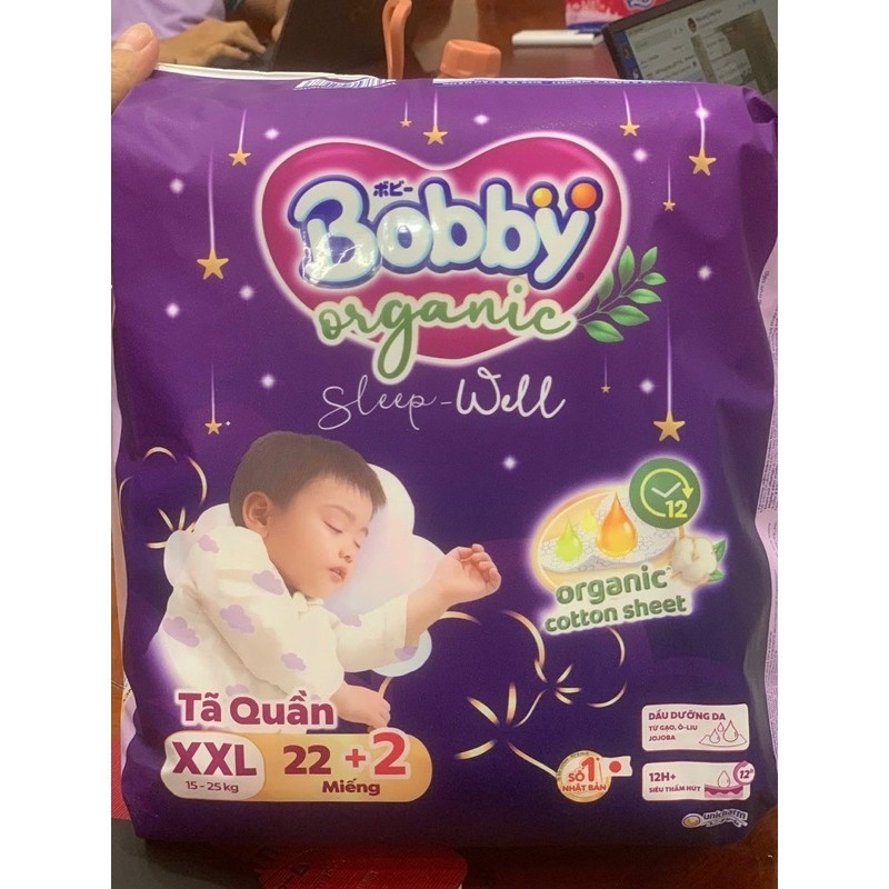 Tã Bỉm Boby Đêm organic Sleep Well cái cấp cho bé giấc ngủ ngon xuyên đêm