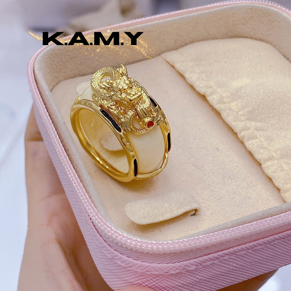 Nhẫn Nam Lông Đuôi Voi May Mắn - Đá Rồng Vàng Sang Trọng Dễ Phối Đồ - Trang sức KAMY