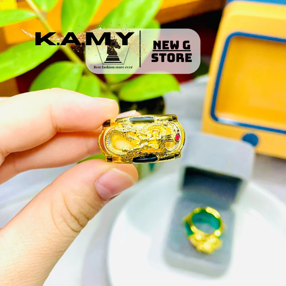Nhẫn Nam Lông Đuôi Voi May Mắn - Đá Rồng Vàng Sang Trọng Dễ Phối Đồ - Trang sức KAMY