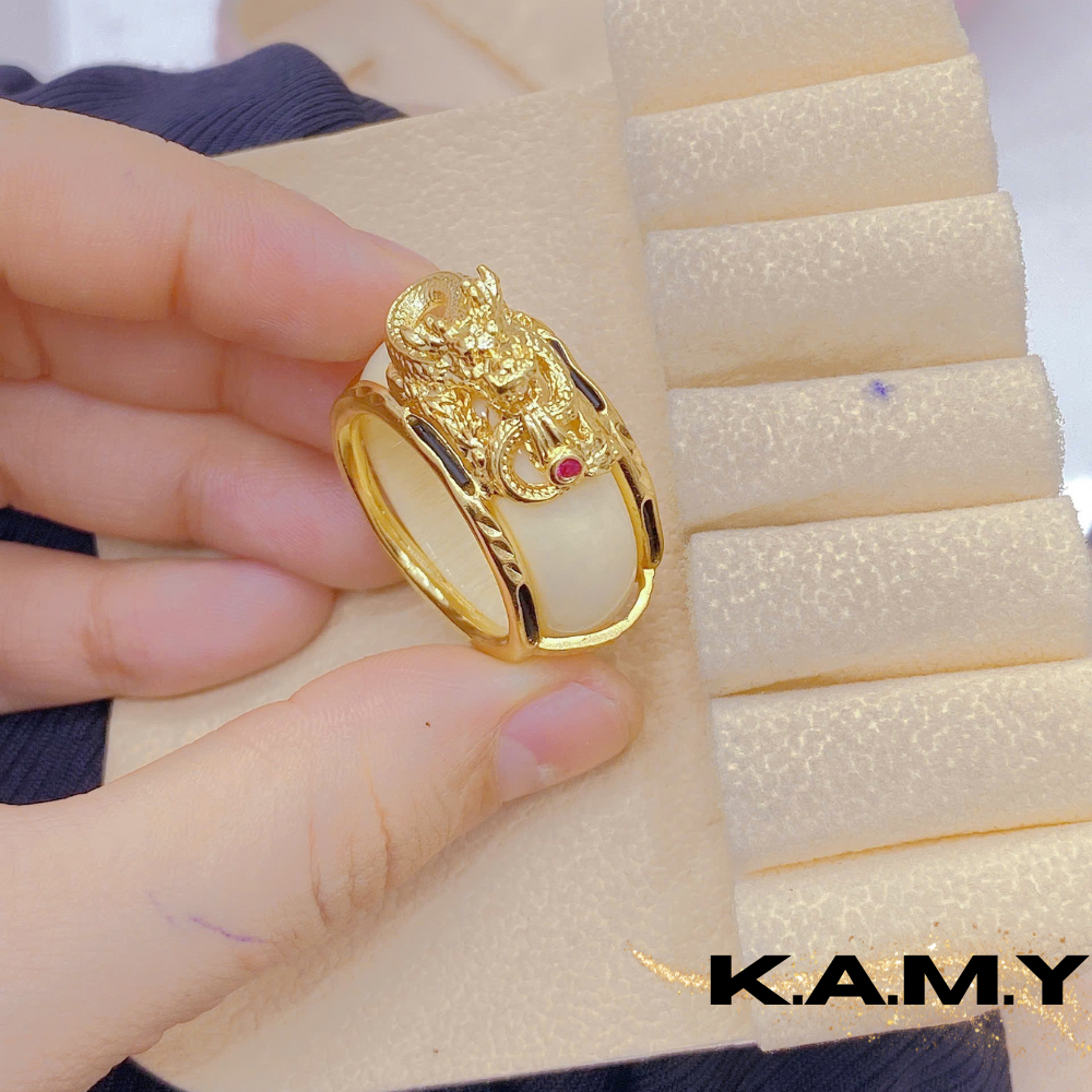Nhẫn Nam Lông Đuôi Voi May Mắn - Đá Rồng Vàng Sang Trọng Dễ Phối Đồ - Trang sức KAMY