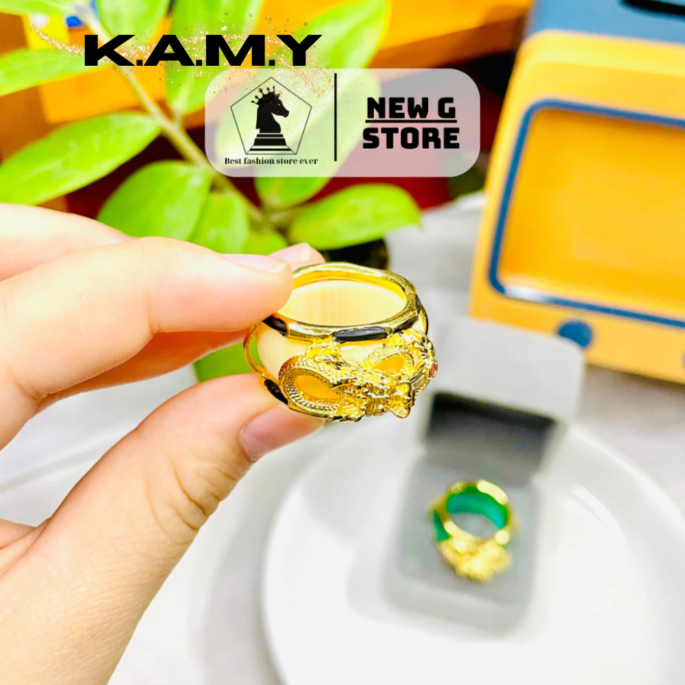 Nhẫn Nam Lông Đuôi Voi May Mắn - Đá Rồng Vàng Sang Trọng Dễ Phối Đồ - Trang sức KAMY