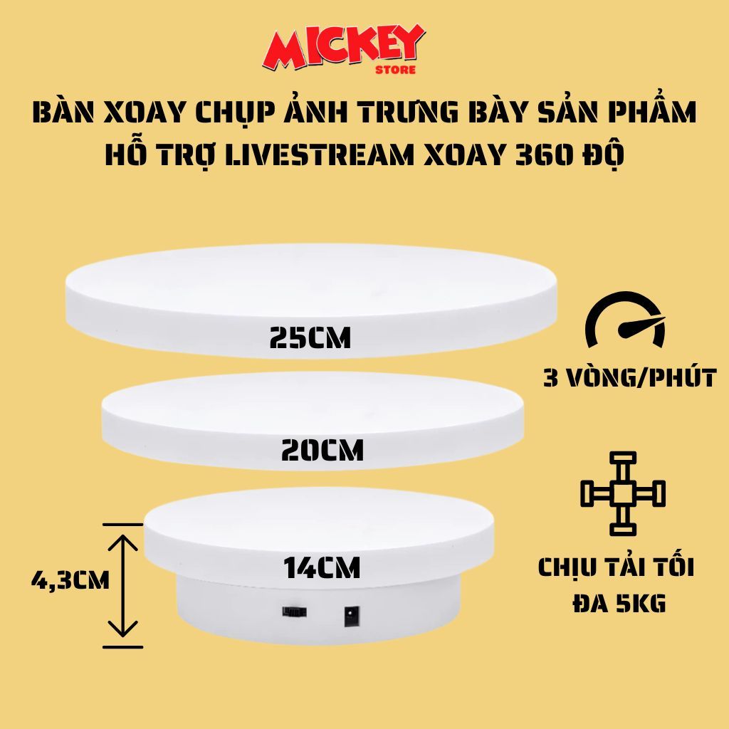 Bàn xoay trưng bày xoay chụp ảnh sản phẩm 360 độ - Đế quay video sản phẩm hỗ trợ livestream bàn hàng