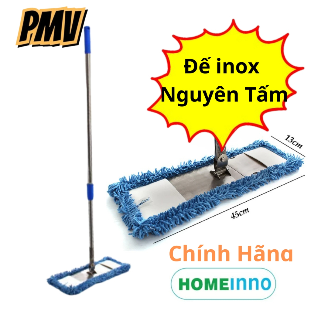 Cây Lau Nhà Công Nghiệp đế inox nguyên tấm 45cm Homeinno Cán Rút 80cm ...