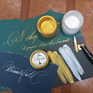 Mực chấm quản, Mực nhũ vàng nhũ bạc viết calligraphy, bút quản chéo, vẽ, thiệp, tiêu đề, art decor