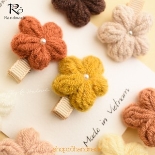 Kẹp tóc hoa len handmade size nhỏ đủ màu cho bé gái dễ thương 3.5cm |Shop Rô Handmade