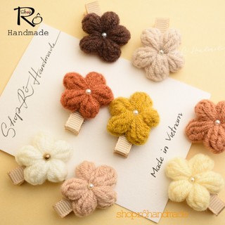 Kẹp tóc hoa len handmade size nhỏ đủ màu cho bé gái dễ thương 3.5cm |Shop Rô Handmade