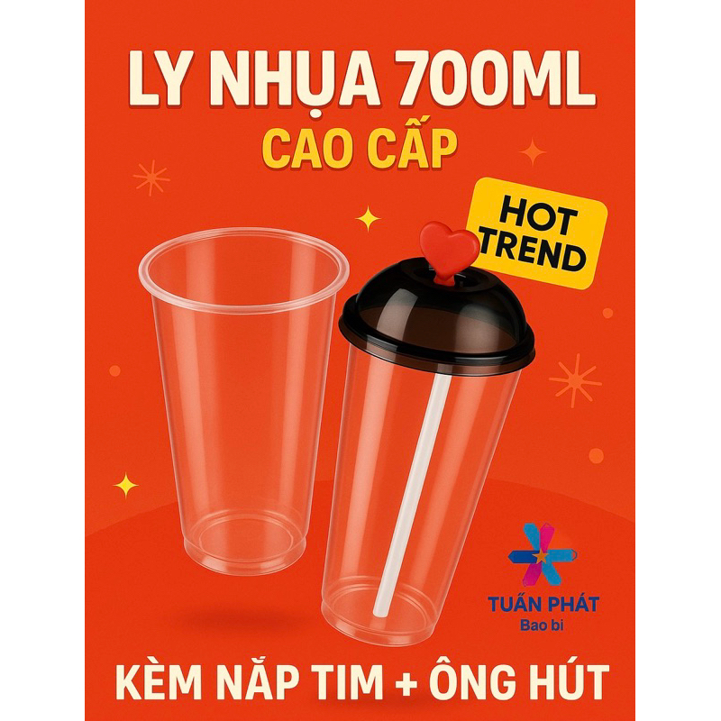 {Combo 50}Cốc nhựa Tim dùng một lần kèm nắp hàng đẹp dày dặn giá sỉ
