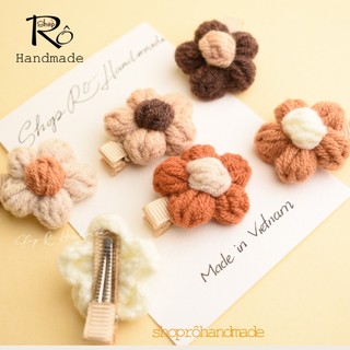 Kẹp tóc mái hoa len handmade nhiều màu cho bé gái siêu cute 3.5cm |Shop Rô Handmade