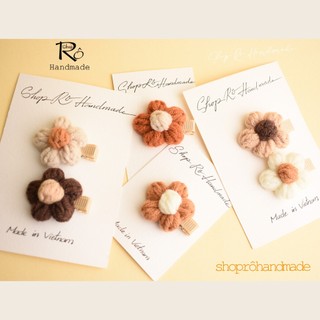 Kẹp tóc mái hoa len handmade nhiều màu cho bé gái siêu cute 3.5cm |Shop Rô Handmade