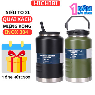 Bình giữ nhiệt 2000ml béo to, bình nước inox miệng rộng 9.5cm, 2 cách uống, giữ nóng 10g, giữ lạnh 20g