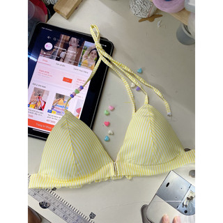 Áo bra cài trước sọc kate chất liệu mềm mát màu pastel - handmade by MimiHouse