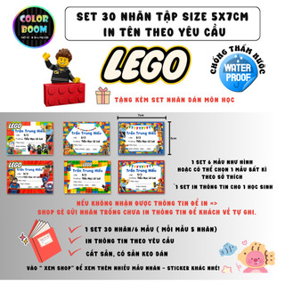 [ IN TÊN THEO YÊU CẦU] Nhãn Vở LEGO In Theo Yêu Cầu - Set 30 Nhãn size 5x7cm - ColorBoom