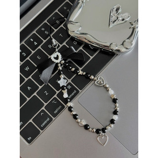 Móc Khoá 𝗖𝗥𝗬𝗦𝗧𝗔𝗟 𝗞𝗘𝗬𝗖𝗛𝗔𝗜𝗡  - Dây Đeo Điện Thoại, Máy Ảnh Màu Trắng Đen Handmade by Carem⋆˙⟡