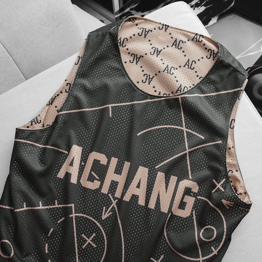 Áo tanktop 2 mặt Monogram Trắng Đen và Đen Be chất liệu vải lưới jersey bóng rổ, thoáng khí