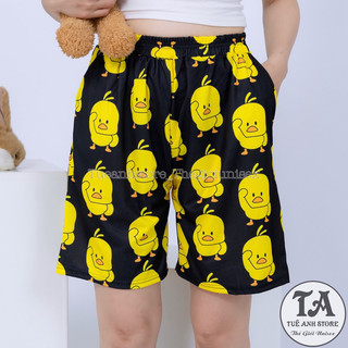 Size 38-85KG Quần Short Lững Hoạt Hình Cartoon hoạt hình Vịt  Hello - Quần đùi cotton mùa hè nam nữ Unisex TUEANSTORE