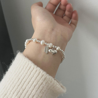 Vòng Tay Lắc Tay Bạc S925 PJN Mix Ngọc Trai Nước Ngọt  Charm Tim Đáng Yêu – Phong Cách Thanh Lịch, Sang Trọng VT28