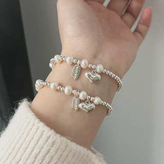 Vòng Tay Lắc Tay Bạc S925 PJN Mix Ngọc Trai Nước Ngọt  Charm Tim Đáng Yêu – Phong Cách Thanh Lịch, Sang Trọng VT28