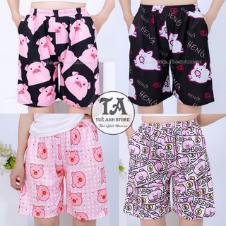 Size 38-85KG Quần Short Lững Hoạt Hình Cartoon Cute hoạ tiết HEO HỒNG ĐEN - Quần đùi cotton mùa hè nam nữ Unisex
