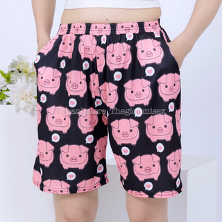 Size 38-85KG Quần Short Lững Hoạt Hình Cartoon Cute hoạ tiết HEO HỒNG ĐEN - Quần đùi cotton mùa hè nam nữ Unisex