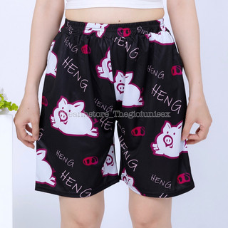 Size 38-85KG Quần Short Lững Hoạt Hình Cartoon Cute hoạ tiết HEO HỒNG ĐEN - Quần đùi cotton mùa hè nam nữ Unisex