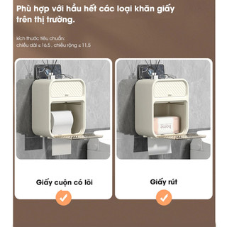 Hộp Đựng Giấy Vệ Sinh Treo Tường MAISON 2 trong 1, Hộp đựng giấy treo tường chất liệu PP có ngăn kéo đựng đồ đa năng