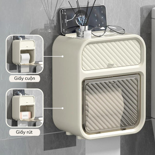 Hộp Đựng Giấy Vệ Sinh Treo Tường MAISON 2 trong 1, Hộp đựng giấy treo tường chất liệu PP có ngăn kéo đựng đồ đa năng