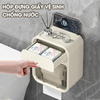 Hộp Đựng Giấy Vệ Sinh Treo Tường MAISON 2 trong 1, Hộp đựng giấy treo tường chất liệu PP có ngăn kéo đựng đồ đa năng