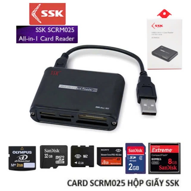 Đầu đọc thẻ nhớ đa năng SSK SCRM025 Card Reader III - Hỗ trợ chuẩn thẻ ...