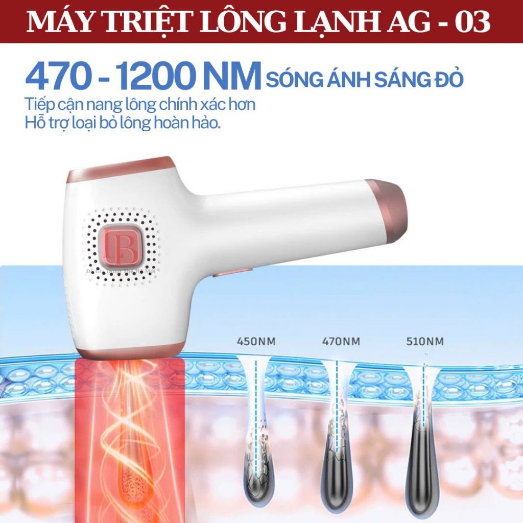 Máy Triệt Lông Lạnh Vĩnh Viễn Cầm Tay Tại Nhà AG – 03 Công Nghệ IPL Với 9 Cấp Độ và 3 Chê Độ Triệt Bảo Hành 12 Tháng | BigBuy360 - bigbuy360.vn