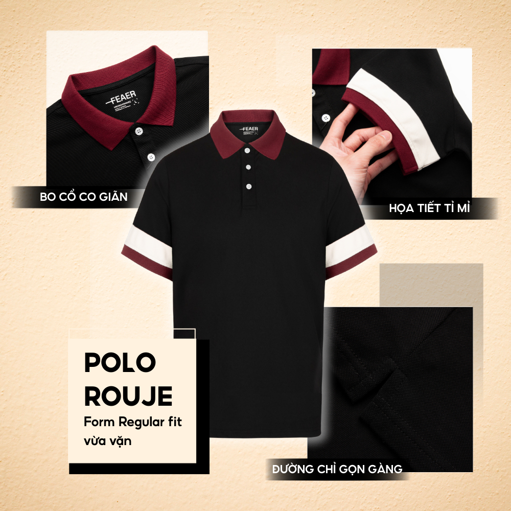 Áo polo nam Rouje cổ bẻ, vải Cotton Micro mịn mát, thấm hút tốt, tay ngắn phối sọc trắng năng động, cá tính, trẻ trung -