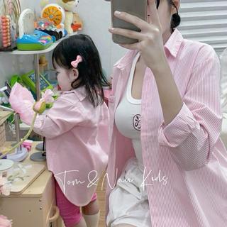 A94-[tomnaukids] Áo sơ mi sọc thêu chữ cho bé gái Size từ 9-36Kg