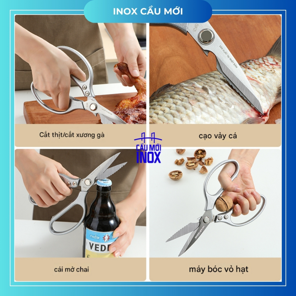 Kéo inox thép không gỉ, kéo cắt thịt nội địa Nhật đa năng siêu chắc cho cuộc sống nhà bếp dễ dàng