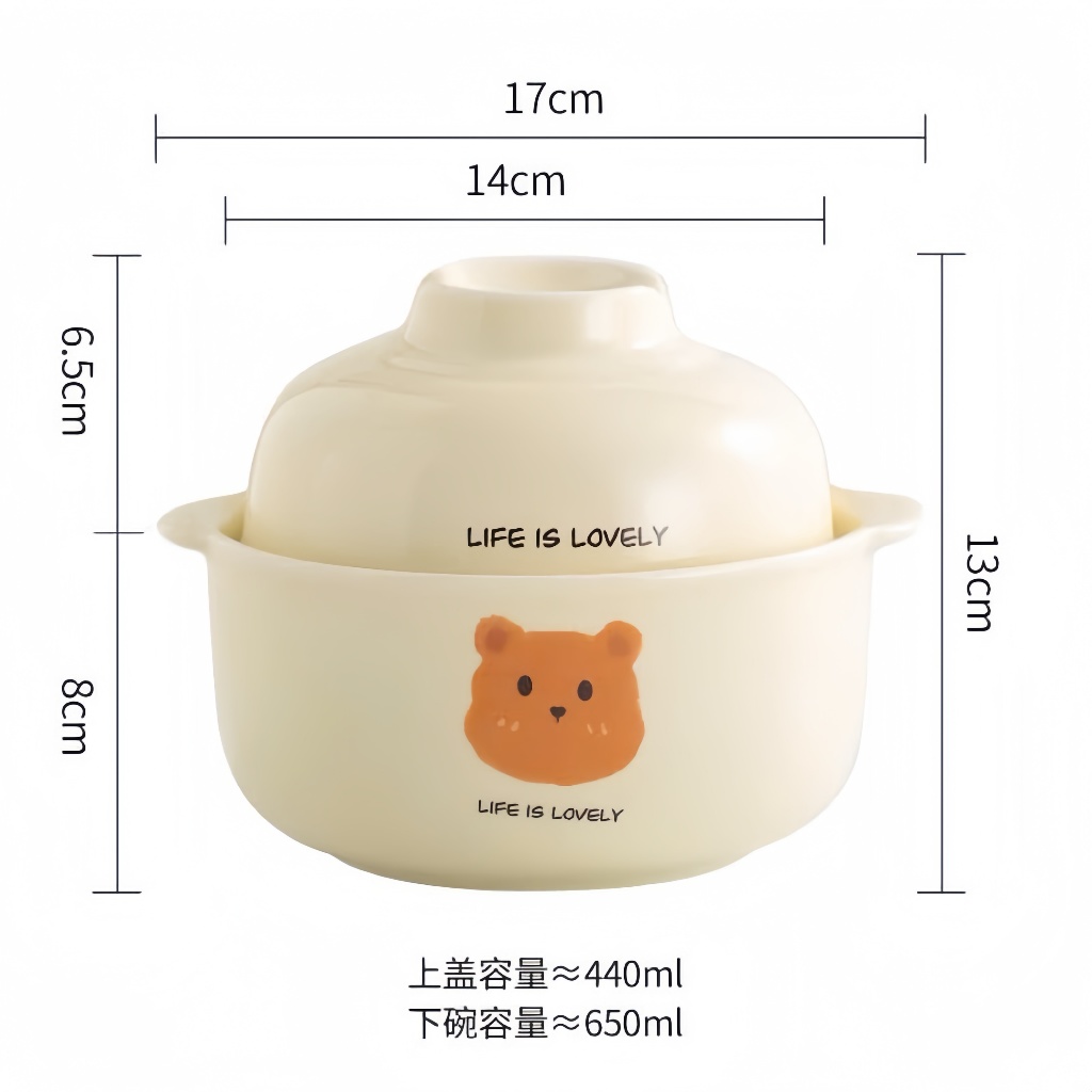 Bát tô Gấu Nâu Tô Mỳ  3in1,(1 tô to + 1 tô nhỏ + 1 thìa sứ)  gốm sứ Taca