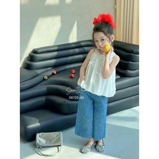 [B&G] Sét bộ đồ hè áo trắng cổ yếm kèm quần dài dáng suông hàn quốc cho bé gái từ 12-40kg(2-11 tuổi)