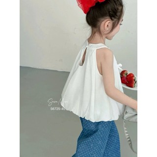 [B&G] Sét bộ đồ hè áo trắng cổ yếm kèm quần dài dáng suông hàn quốc cho bé gái từ 12-40kg(2-11 tuổi)