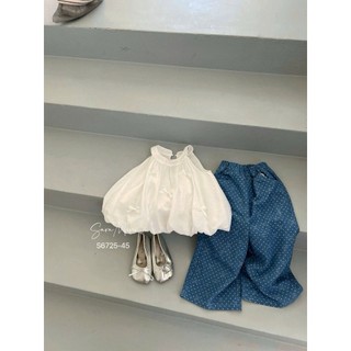[B&G] Sét bộ đồ hè áo trắng cổ yếm kèm quần dài dáng suông hàn quốc cho bé gái từ 12-40kg(2-11 tuổi)