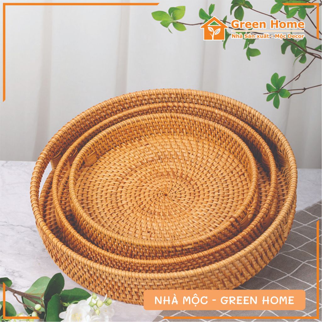 Khay Mây Tre Đan Tròn Có Lỗ Tay Cầm Hàng Thủ Công Mỹ Nghệ Nhiều Size Lựa Chọn