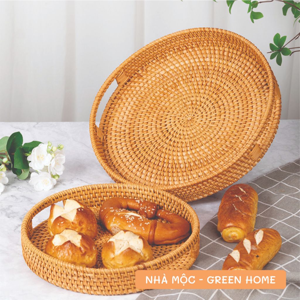 Khay Mây Tre Đan Tròn Có Lỗ Tay Cầm Hàng Thủ Công Mỹ Nghệ Nhiều Size Lựa Chọn