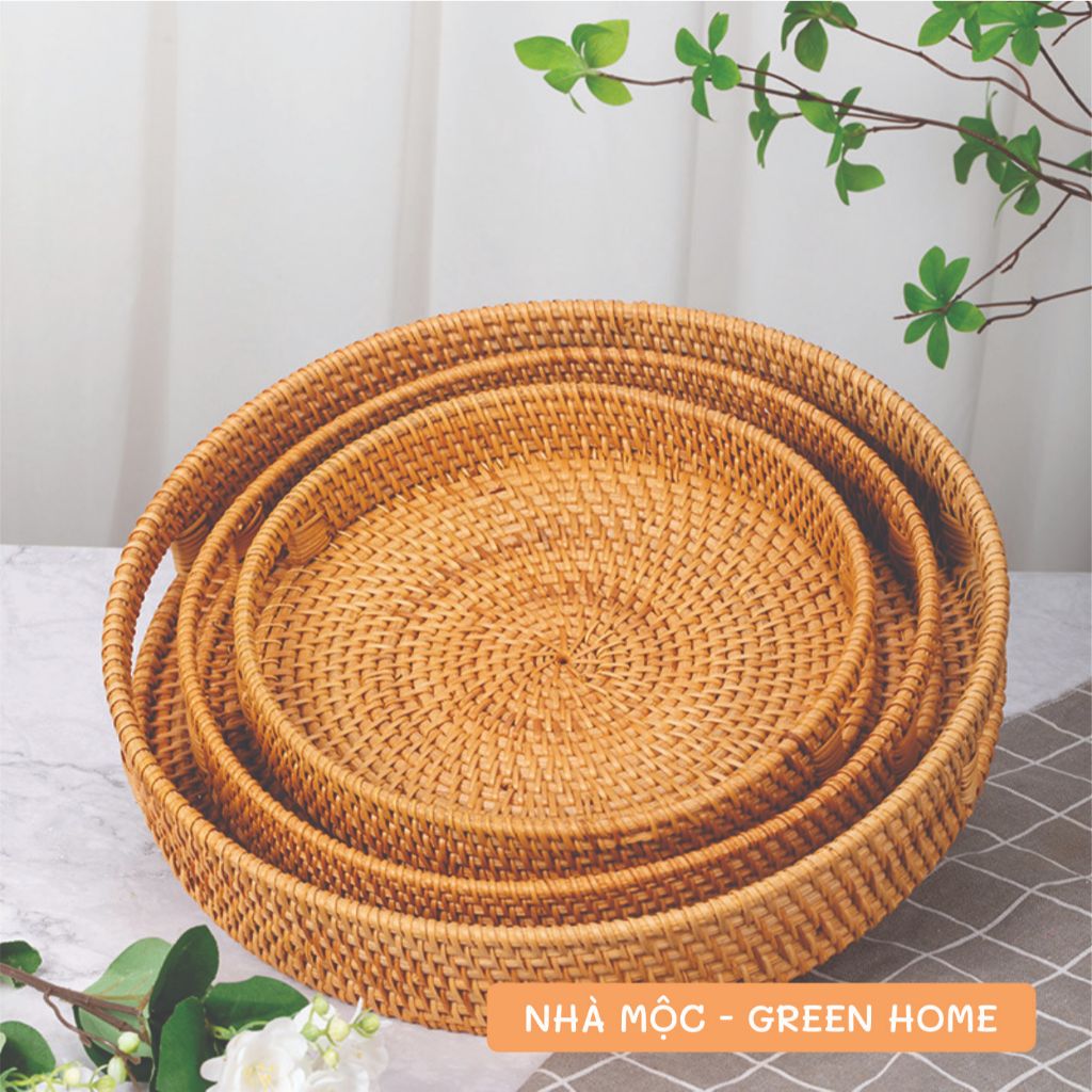Khay Mây Tre Đan Tròn Có Lỗ Tay Cầm Hàng Thủ Công Mỹ Nghệ Nhiều Size Lựa Chọn