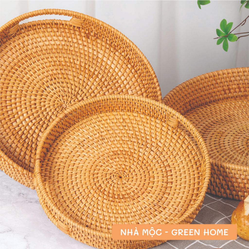 Khay Mây Tre Đan Tròn Có Lỗ Tay Cầm Hàng Thủ Công Mỹ Nghệ Nhiều Size Lựa Chọn