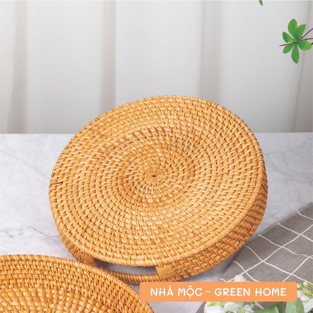 Khay Mây Tre Đan Tròn Có Lỗ Tay Cầm Hàng Thủ Công Mỹ Nghệ Nhiều Size Lựa Chọn