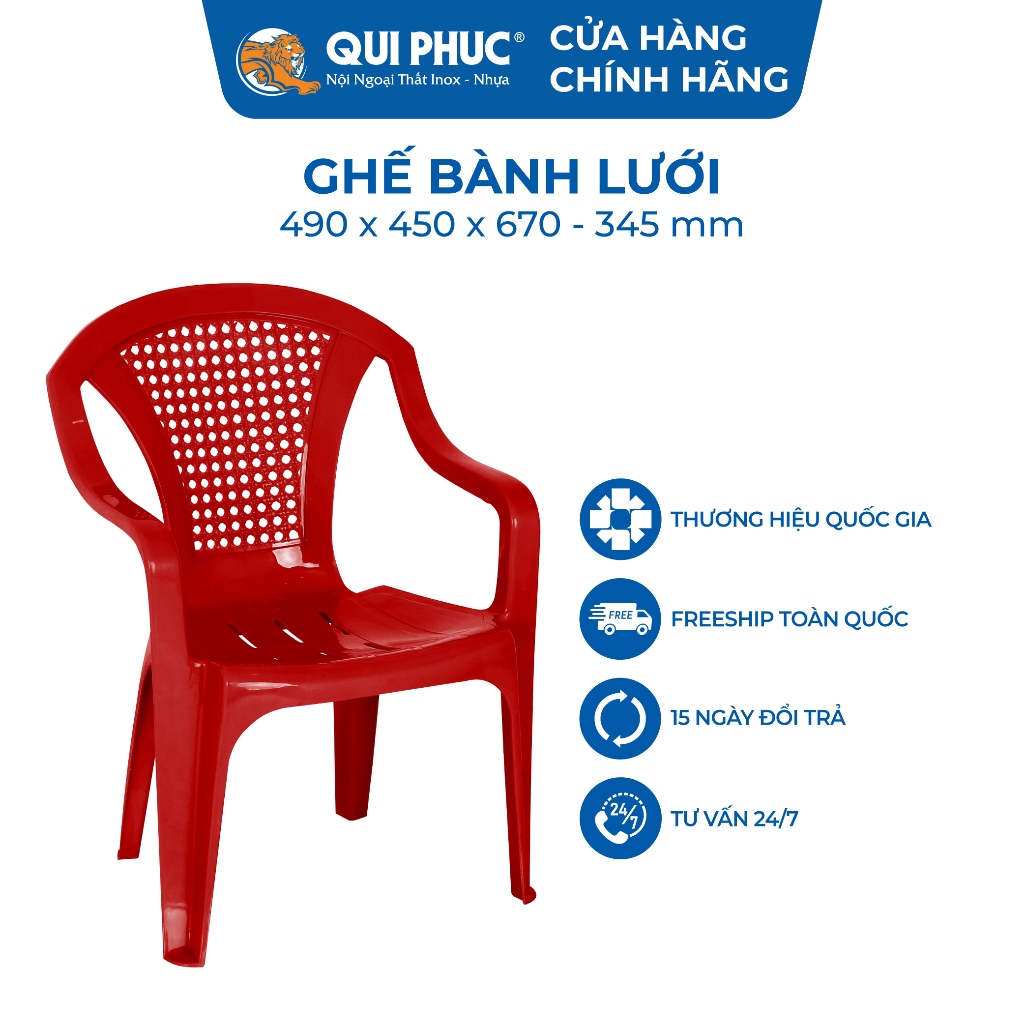 Ghế nhựa tựa lưng QUI PHÚC, combo 4,6,10 ghế, lưng lưới, an toàn, chắc chắn, tiện lợi, chống trượt, thoải mái