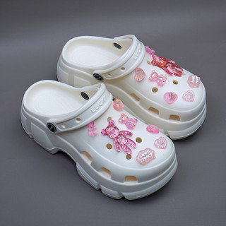 Dép cross sục nữ đế cao 6cm kèm 14 sticker Gấu hồng trong suốt kiểu sandal Mita CSM-40