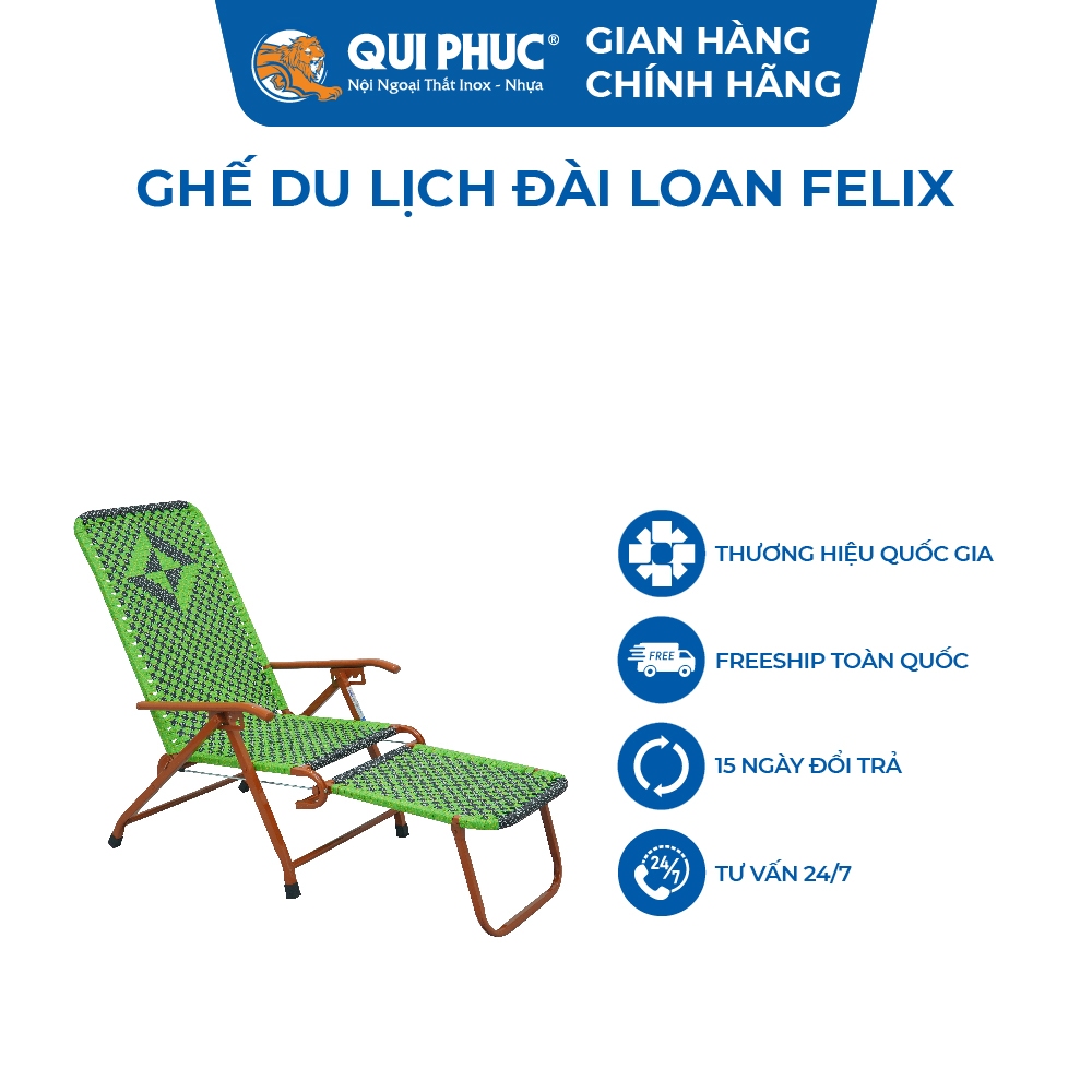 Ghế xếp gấp gọn Felix QUI PHÚC, dây nhựa, thoáng khí, dễ dàng di chuyển, thoải mái, thư giãn