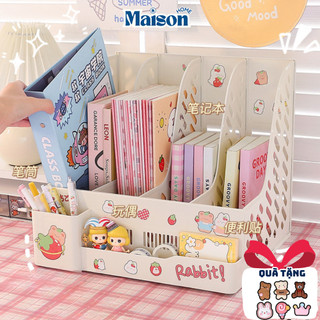 (Tặng Sticker) Kệ Đựng Tài Liệu Văn Phòng 4 Ngăn Kèm Khay Đựng Bút, Kệ Đựng Sách Vở Để Bàn Gấp Gọn